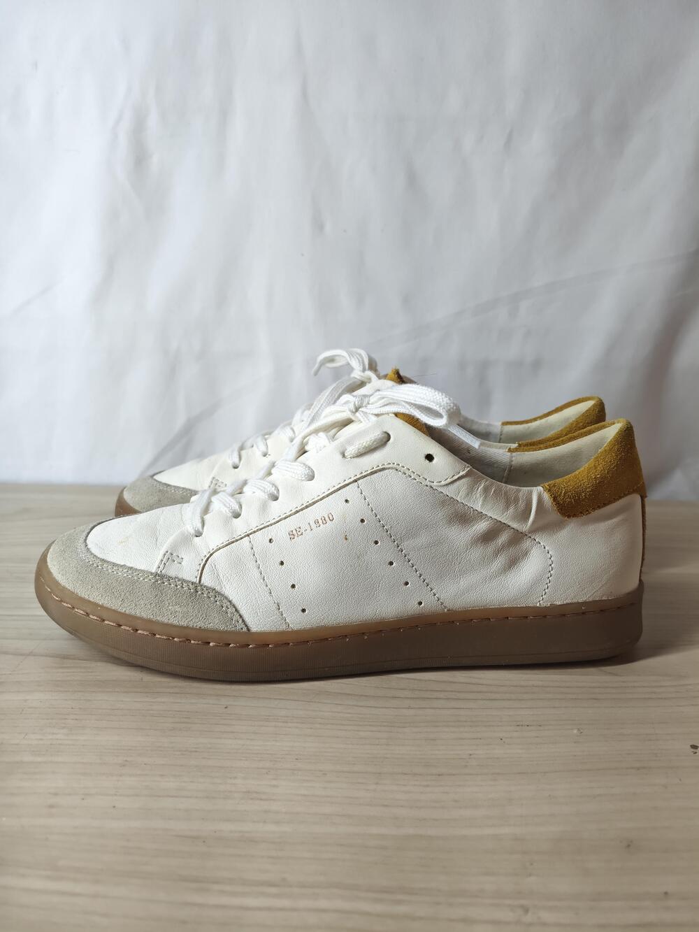 Sam Edelman REVE Shoes Womens Size 7.5 White Yellow SE-1980 Sneakers Leather